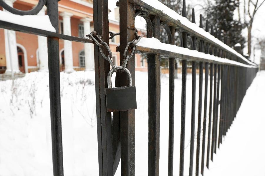 locked gate on a winter day