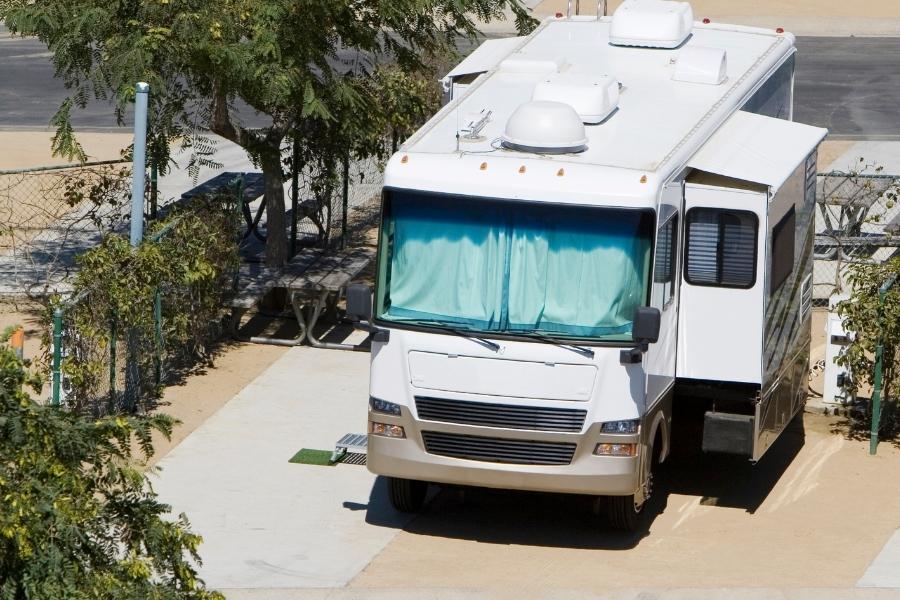 a white recreational vehicle parked