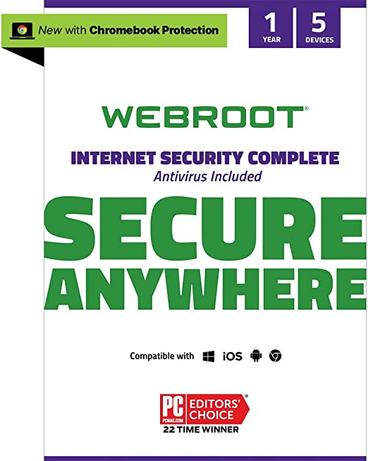 poster with print of product: Webroot Internet Security Complete | Antivirus Software 2023 | 5 Device|1 Year Keycard Delivery for PC/Mac/Chromebook/Android/IOS + Password Manager, Performance Optimizer & Cloud Backup